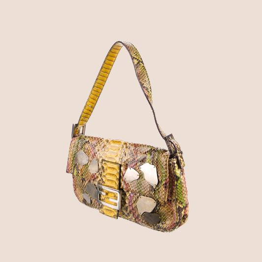 FENDI 2000 PYTHON MIRROR BAGUETTE BAG