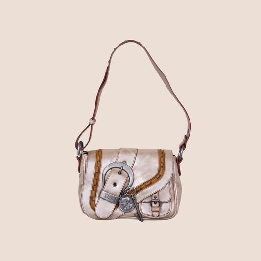 CHRISTIAN DIOR 2006 METALLIC LEATHER MINI GAUCHO BAG