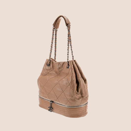 CHANEL 2007 BEIGE LEATHER EXPANDABLE BUCKET BAG