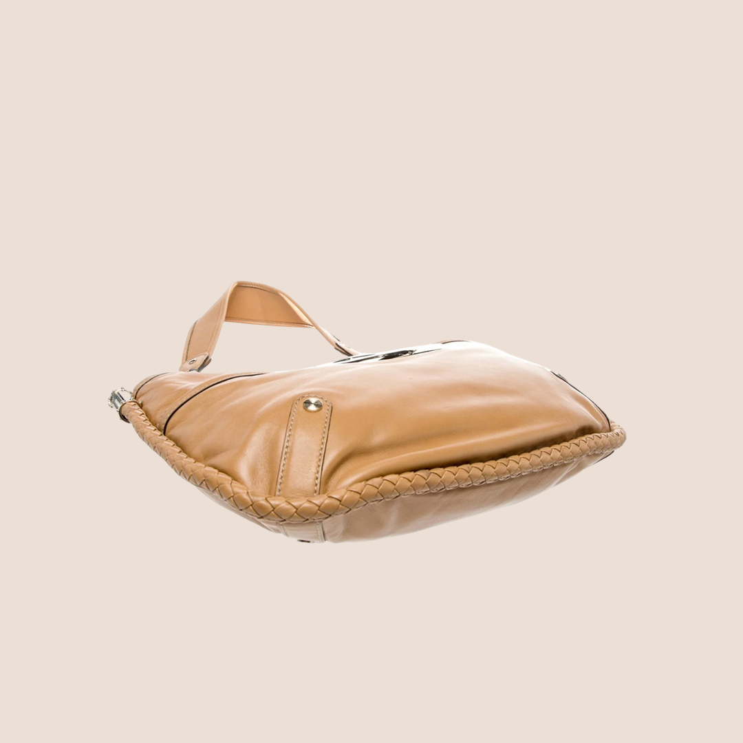 GUCCI TAN LEATHER INTERLOCKING G BRITT SHOULDER BAG