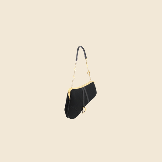 CHRISTIAN DIOR BLACK SATIN MINI SADDLE BAG