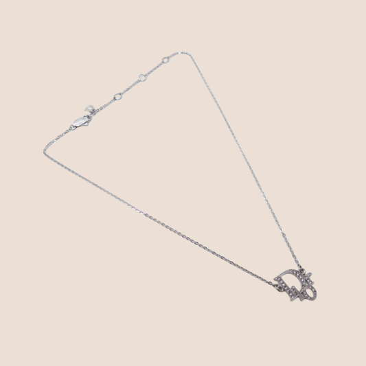CHRISTIAN DIOR 2000 SILVER RHINESTONE LOGO NECKLACE