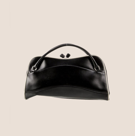 PRADA 2000 BLACK LEATHER TOP HANDLE BAG