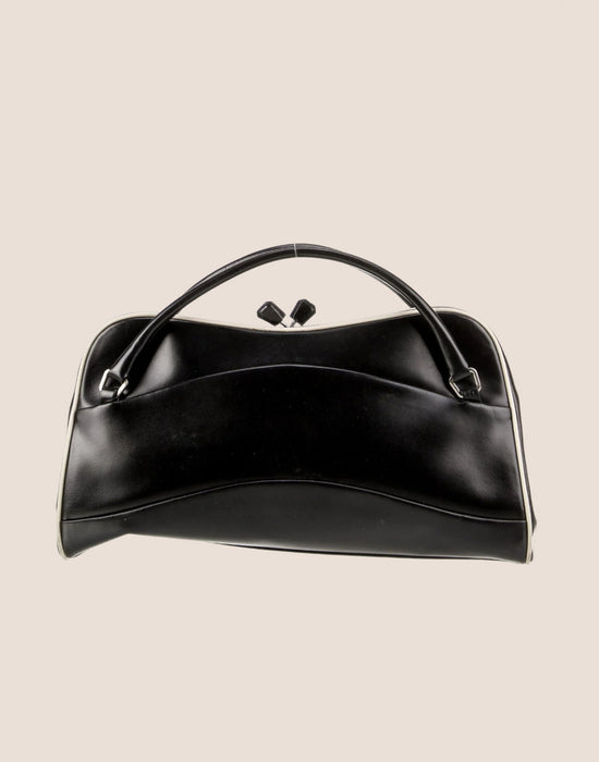PRADA 2000 BLACK LEATHER TOP HANDLE BAG