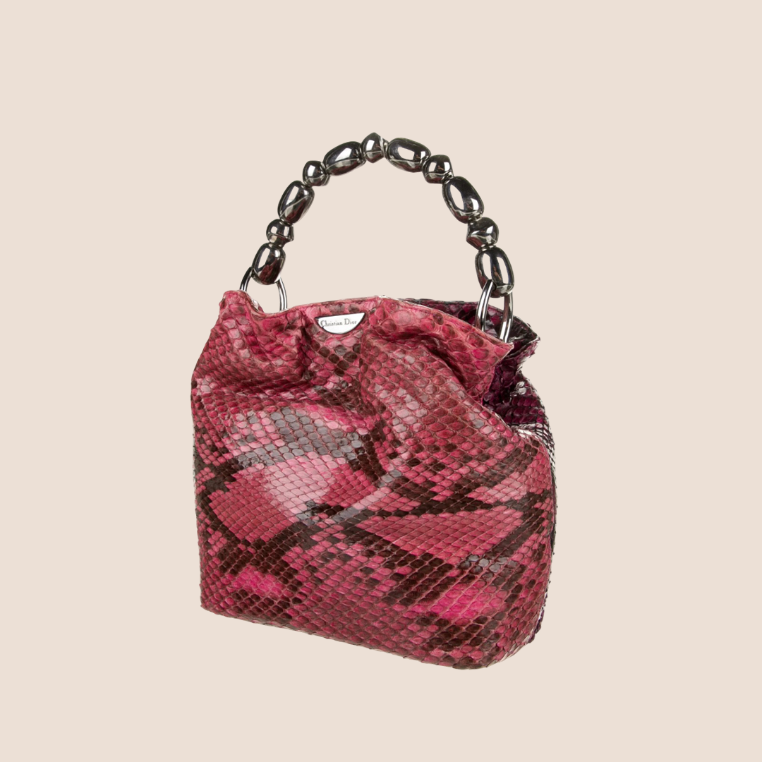 CHRISTIAN DIOR FUCHSIA PINK PYTHON MALICE HANDLE BAG