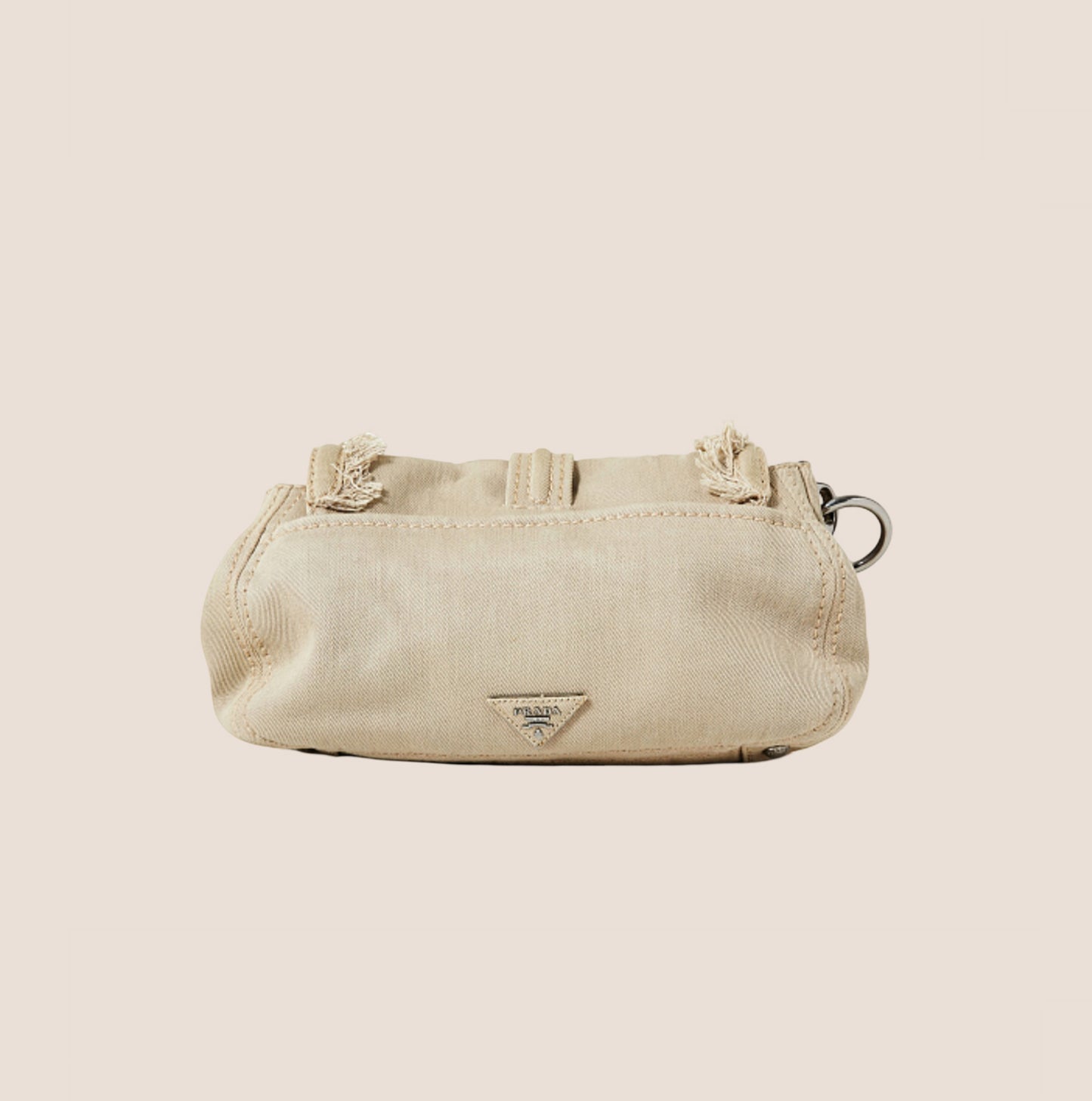 PRADA 2000 BEIGE LINEN FRINGE SHOULDER BAG