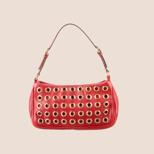 PRADA RED NAPPA GROMMET MINI POCHETTE BAG