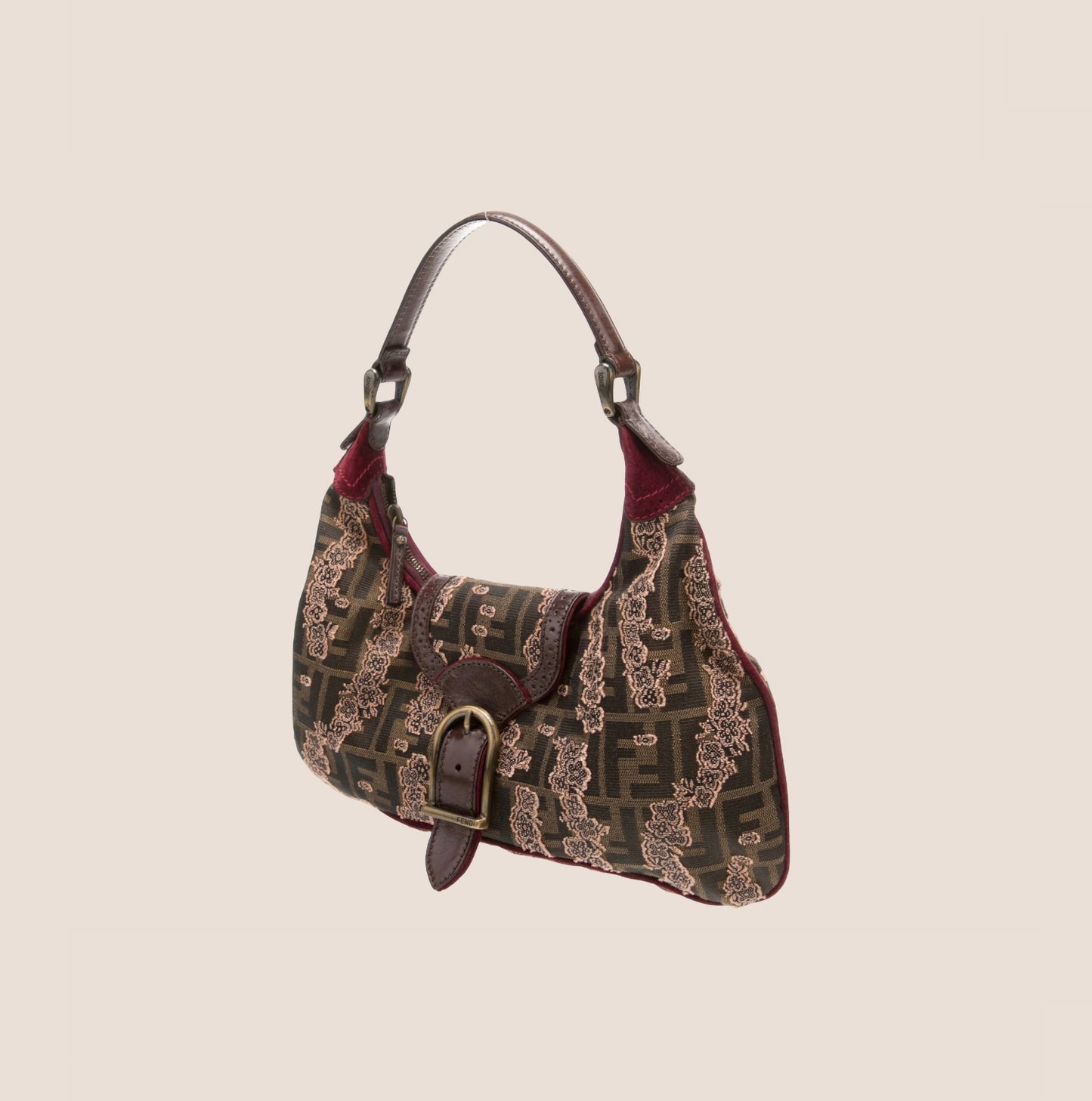 FENDI FLORAL PATCH ZUCCA FF SHOULDER BAG