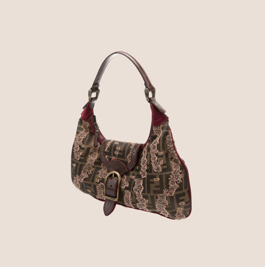 FENDI FLORAL PATCH ZUCCA FF SHOULDER BAG
