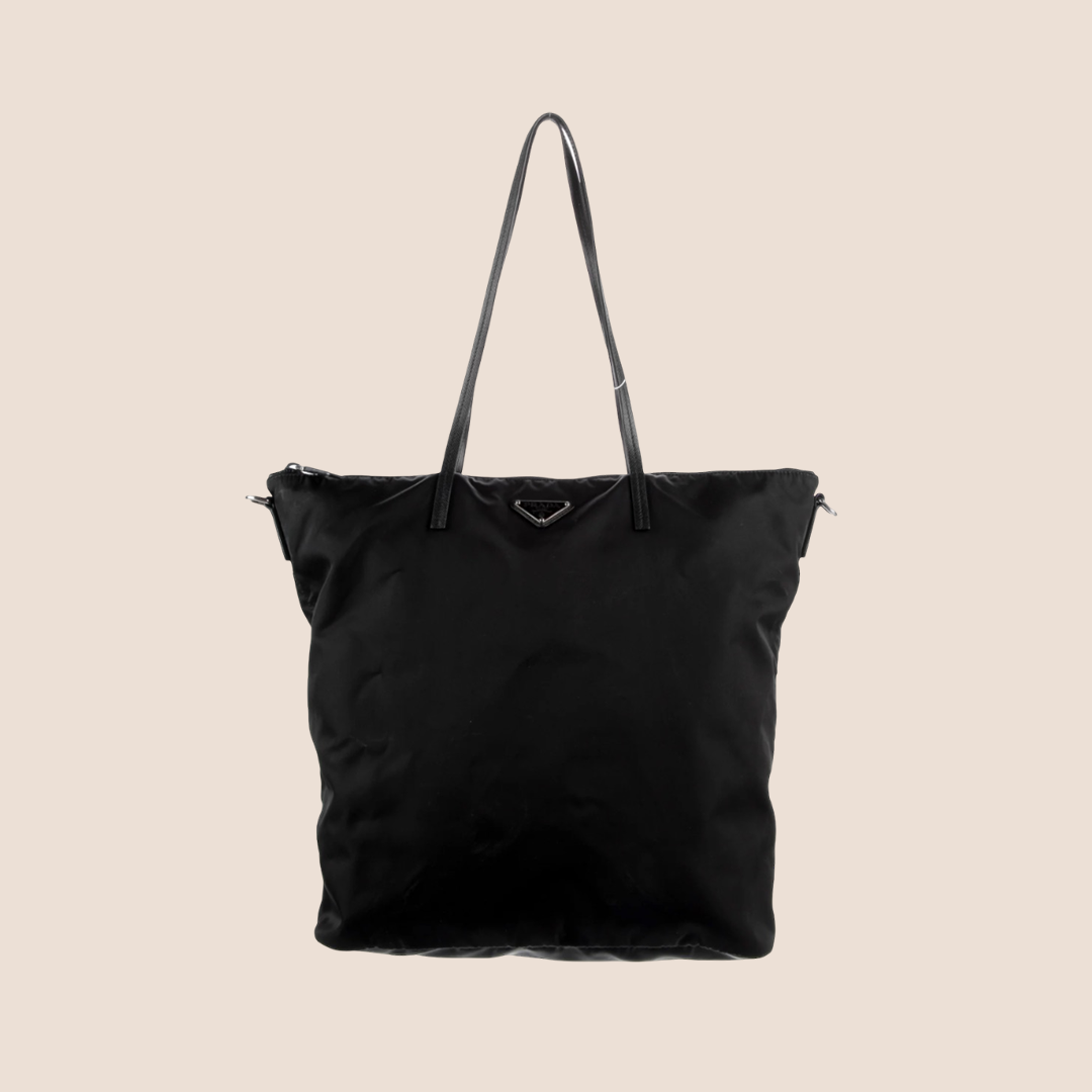 PRADA 2021 BLACK NYLON LOGO TOTE BAG