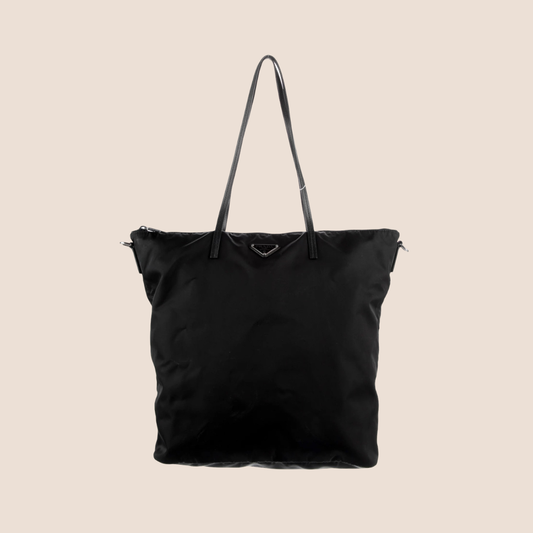 PRADA 2021 BLACK NYLON LOGO TOTE BAG