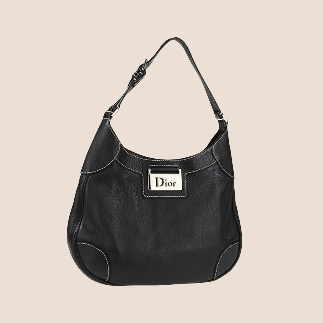 CHRISTIAN DIOR BLACK LEATHER STREET CHIC HOBO BAG