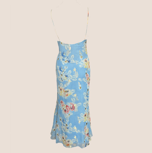 CHRISTIAN DIOR SS 2001 BLUE FLORAL DOMINO SILK DRESS