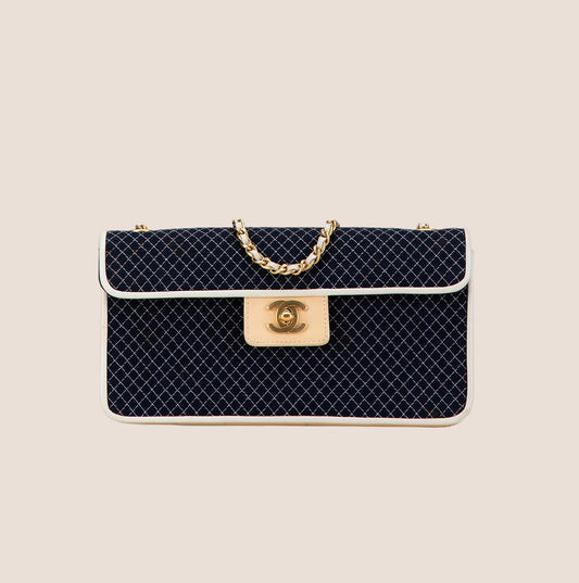 CHANEL 2002 CREAM & NAVY JERSEY SHOULDER BAG