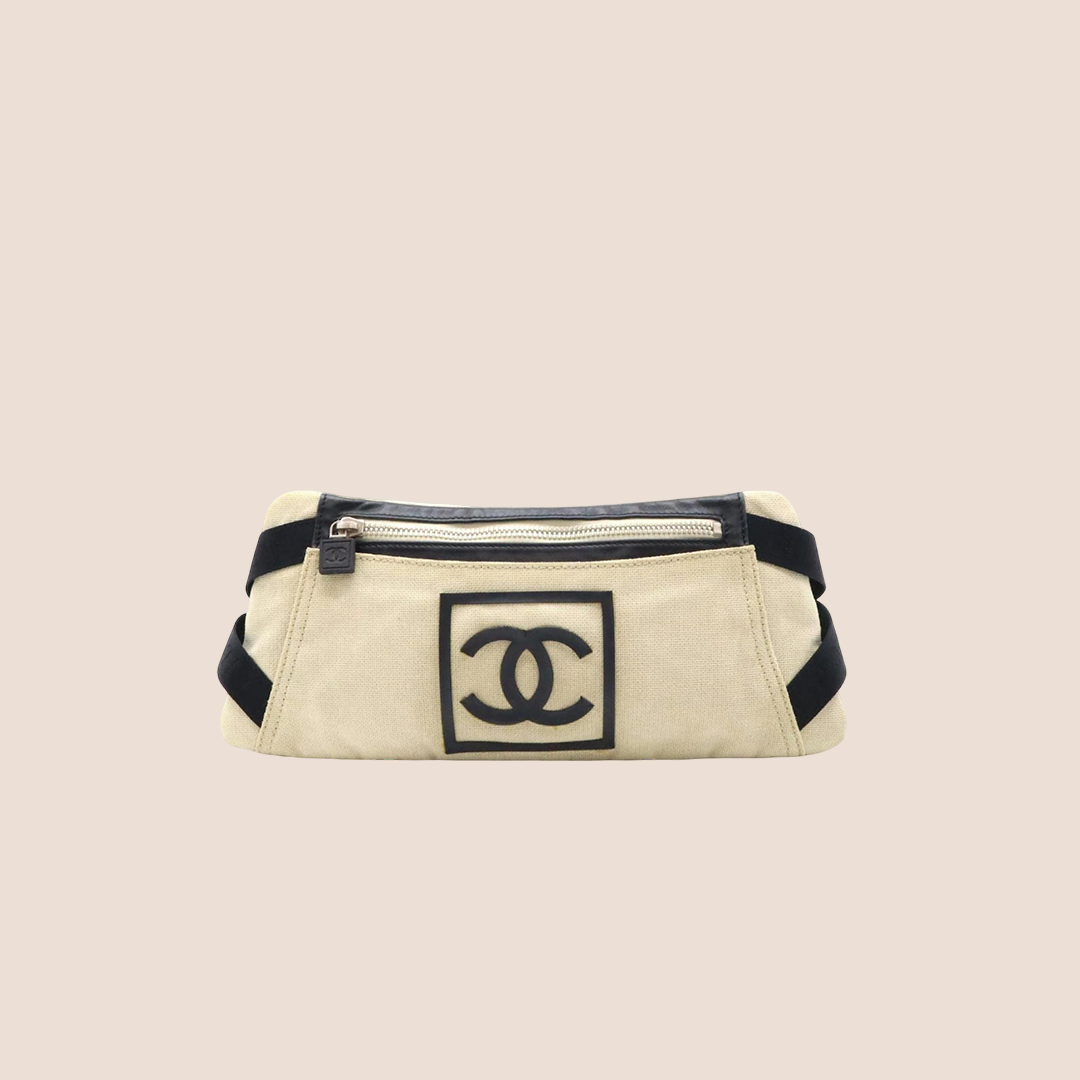 CHANEL 1990 SPORT LINE  BEIGE CANVAS LOGO BELT BAG