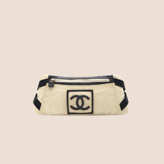 CHANEL 1990 SPORT LINE BEIGE CANVAS LOGO BELT BAG
