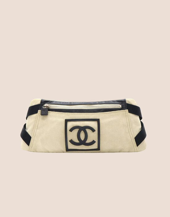 CHANEL 1990 SPORT LINE  BEIGE CANVAS LOGO BELT BAG