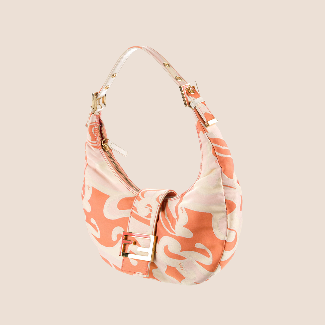 FENDI 2000 PSYCHEDELIC SWIRL ORANGE & CREAM SILK CROISSANT BAG