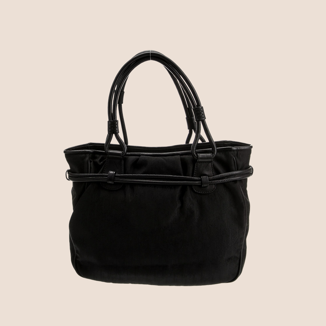 CHRISTIAN DIOR BLACK DIORISSIMO CANVAS BOW MINI SATCHEL