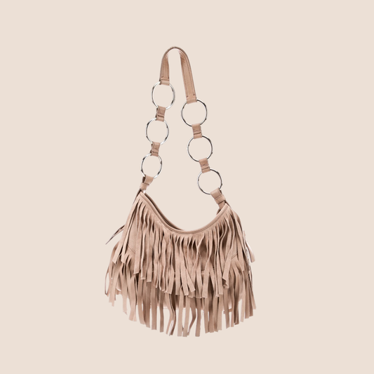 YVES SAINT LAURENT CREAM SUEDE RIVE GAUCHE FRINGE BAG