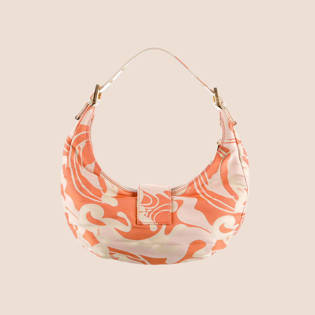 FENDI 2000 PSYCHEDELIC SWIRL ORANGE & CREAM SILK CROISSANT BAG