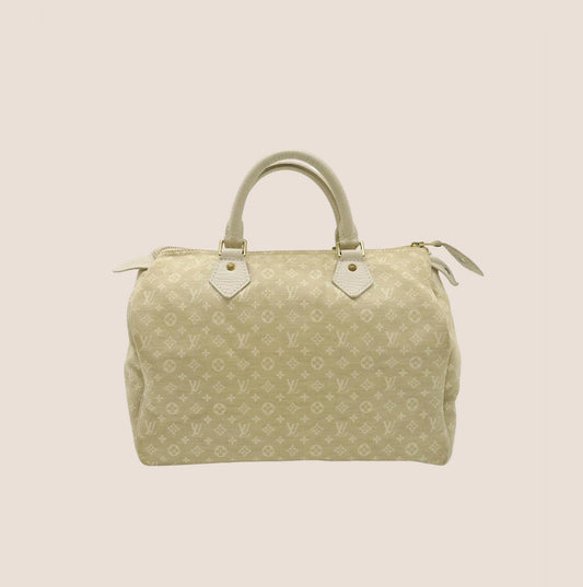 LOUIS VUITTON GREEN DENIM MONOGRAM SPEEDY 30 BAG