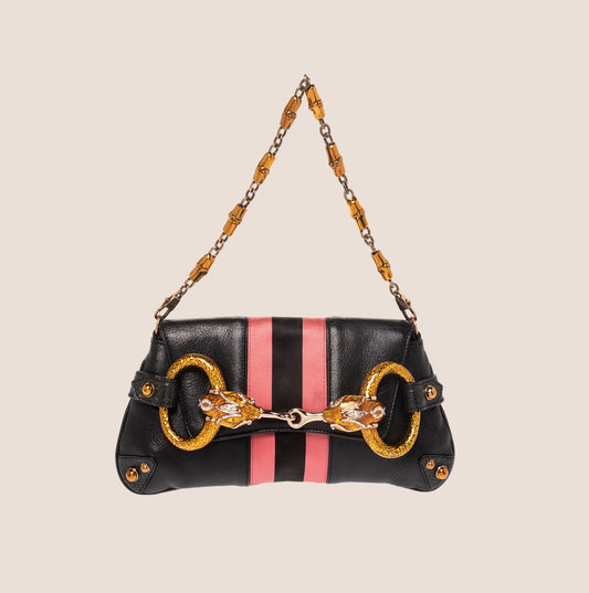 GUCCI BLACK LEATHER LIMITED EDITION SNAKE HORSEBIT CLUTCH BAG