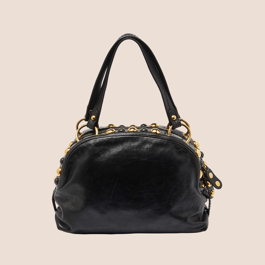 GUCCI BLACK LEATHER STUDDED BABOUSKA DOME BAG