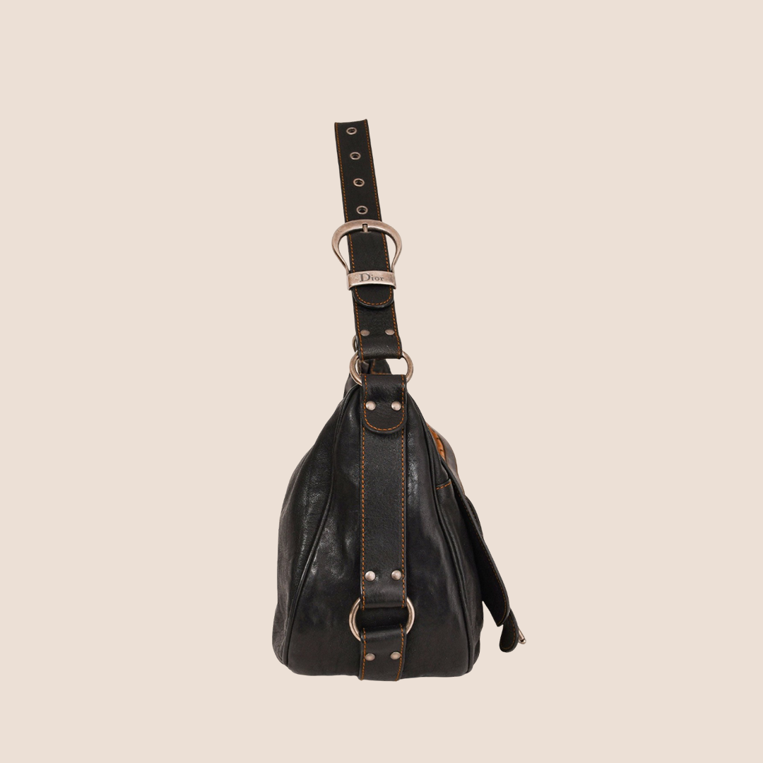 CHRISTIAN DIOR 2006 BLACK LEATHER ZIP GAUCHO BAG