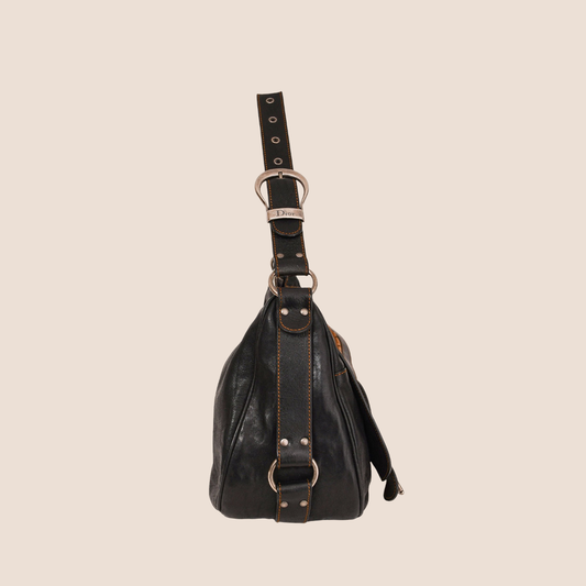 CHRISTIAN DIOR 2006 BLACK LEATHER ZIP GAUCHO BAG