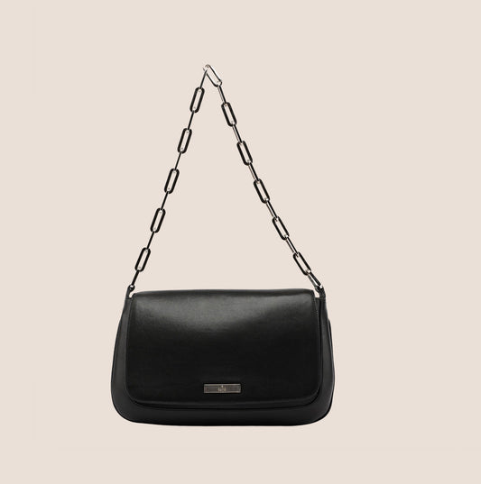 GUCCI 2002 BLACK LEATHER CHAIN FLAP BAG