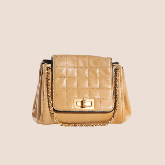 CHANEL BEIGE CHOCOLATE BAR FLAP SHOULDER BAG