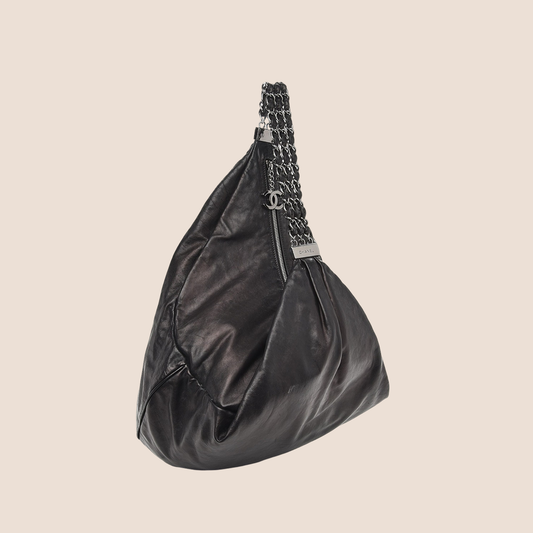 CHANEL BLACK LAMBSKIN ROCK & CHAIN HOBO BAG