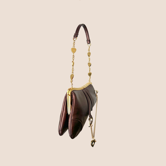 CHRISTIAN DIOR BRONZE HEART CHARMS MICRO SADDLE BAG