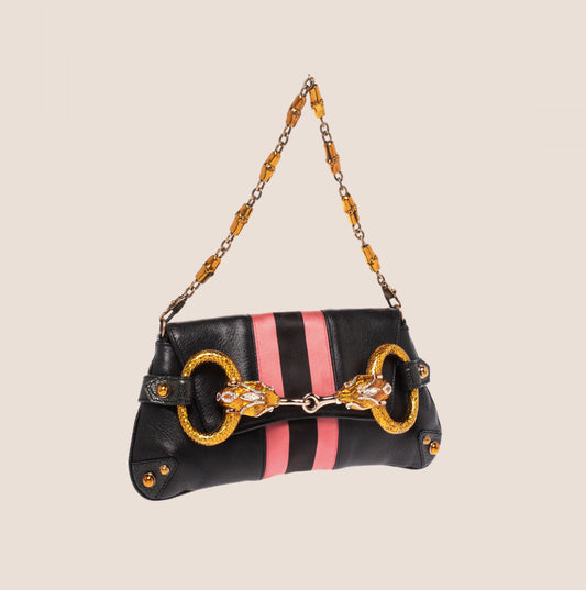 GUCCI BLACK LEATHER LIMITED EDITION SNAKE HORSEBIT CLUTCH BAG