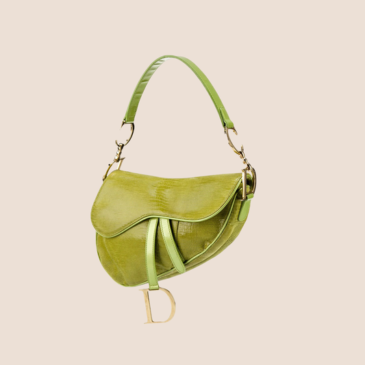 CHRISTIAN DIOR 2001 GREEN LIZARD EMBOSSED SADDLE BAG