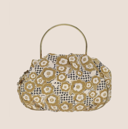 CHANEL BEIGE CAMELIA PRINTED CANVAS HOOP HANDLE BAG