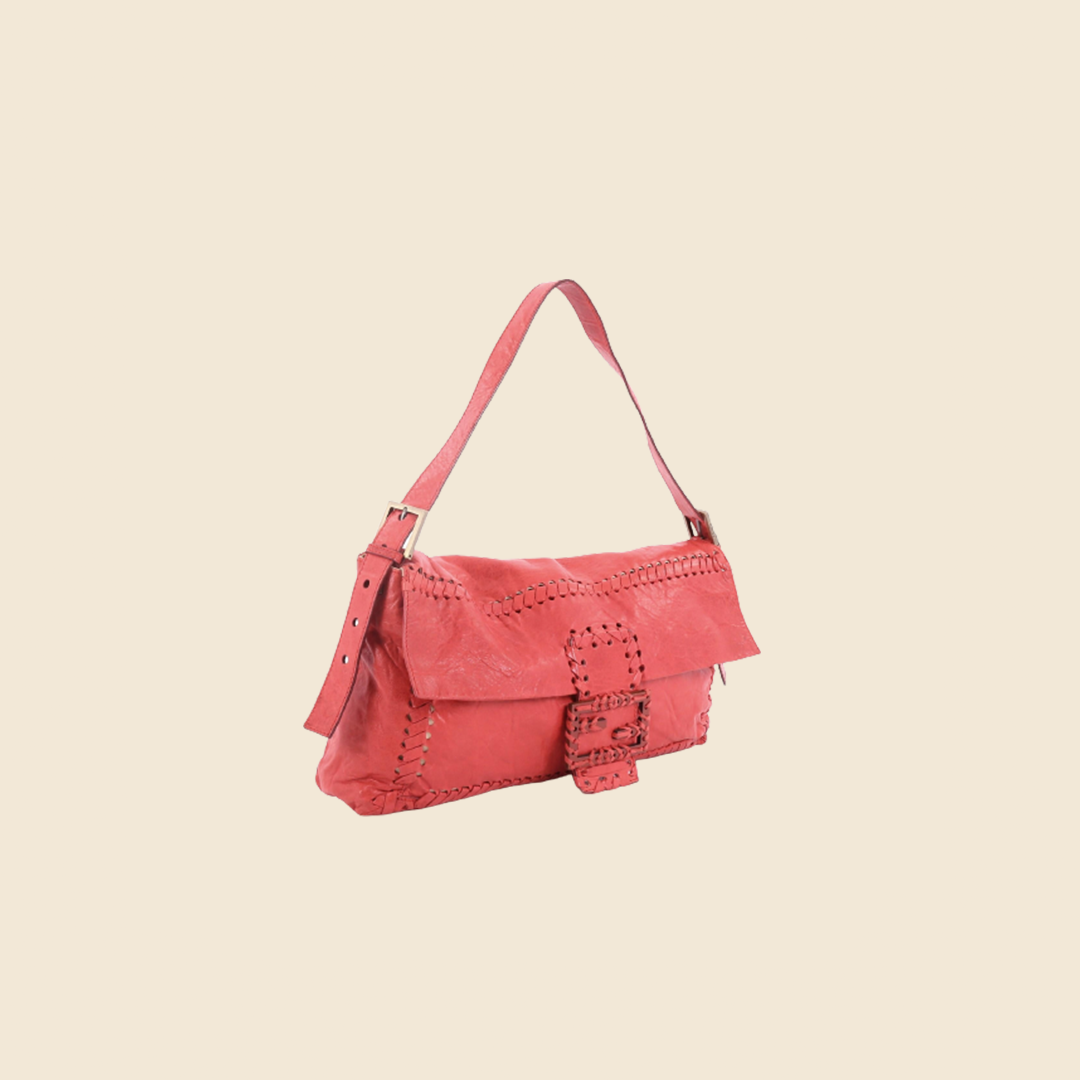 FENDI 2000s RED WHIPSTITCH JUMBO BAGUETTE