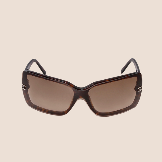 CHANEL BROWN ACETATE RECTANGLE FRAME TINT SUNGLASSES