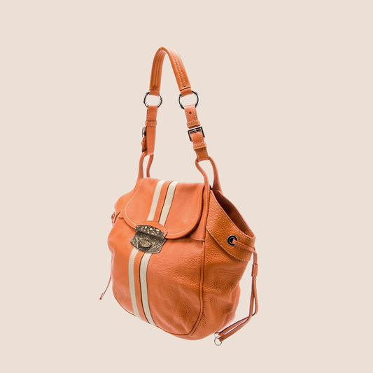PRADA 2000 ORANGE VITELLO LEATHER & NYLON STRIPE HOBO BAG