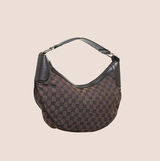 GUCCI BROWN GG MONOGRAM HALF MOON HOBO BAG