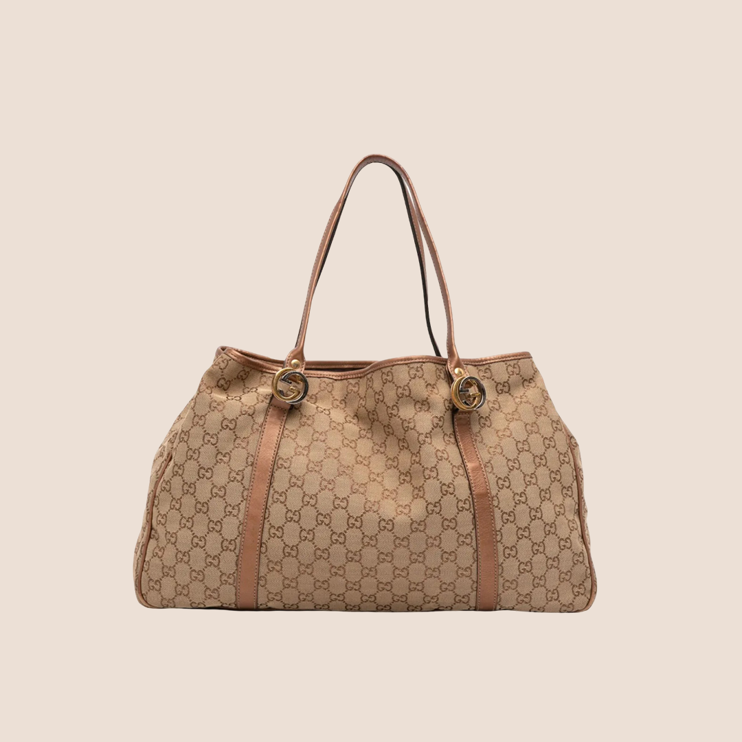 GUCCI BROWN GG CANVAS TWINS TOTE BAG