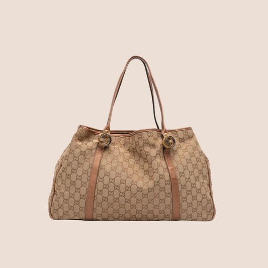 GUCCI BROWN GG CANVAS TWINS TOTE BAG