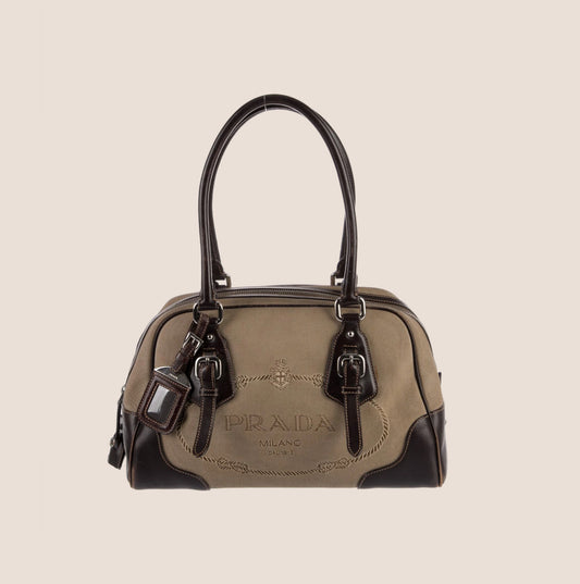 PRADA BROWN JACQUARD BAULETTO BAG
