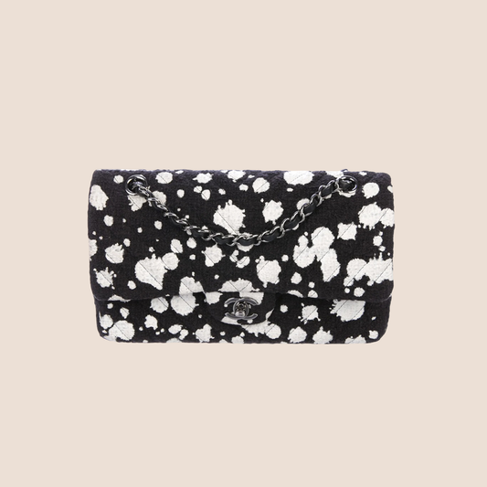 CHANEL BLACK & WHITE PAINT SPLATTER DOUBLE FLAP BAG