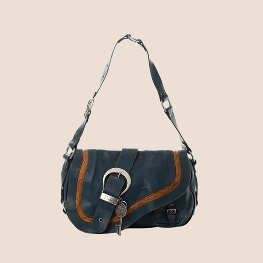 CHRISTIAN DIOR 2006 BLUE LEATHER LARGE GAUCHO BAG