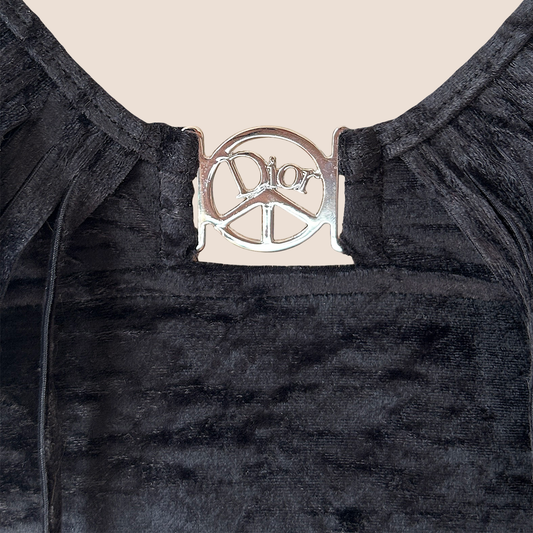 CHRISTIAN DIOR 2005 BLACK VELVET "PEACE & LOVE" FRINGE TOP