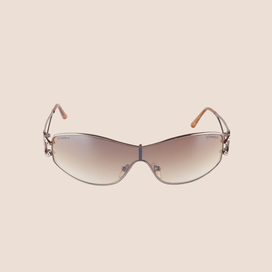 CHANEL 1990 SILVER CRYSTAL CC LOGO BROWN GRADIENT SUNGLASSES