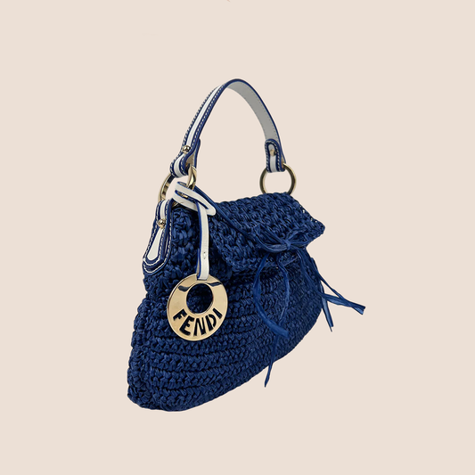 FENDI 2008 BLUE RAFFIA MINI CHEF BAG