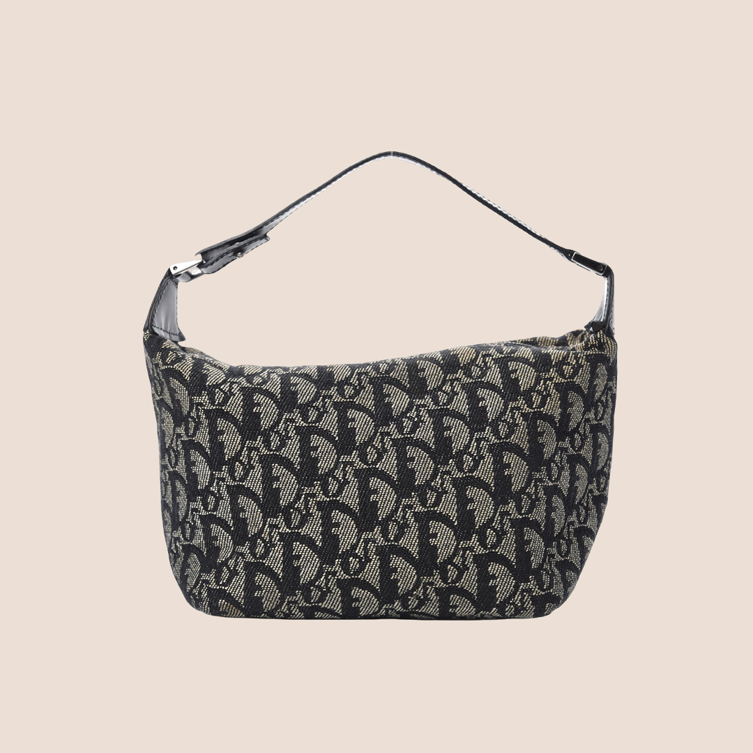 CHRISTIAN DIOR NAVY GREY TROTTER CANVAS MINI HANDBAG
